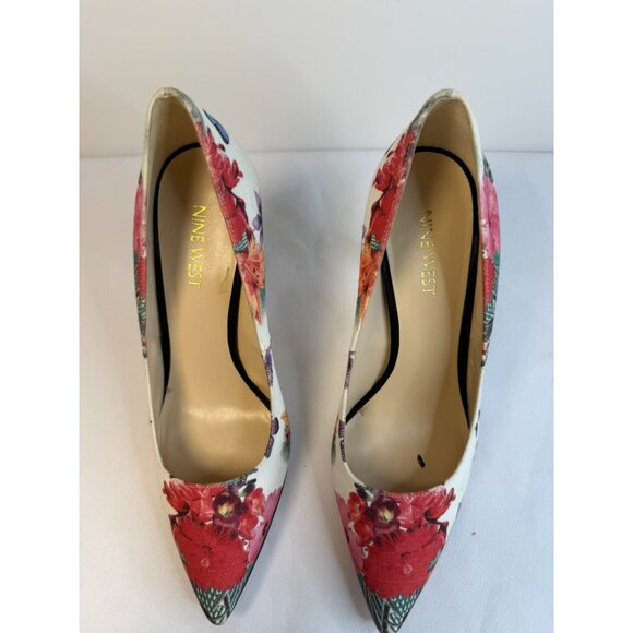 Nine West Tatiana Women's Size 7M Multicolor Floral Pointy Toe Black Heel Dress - Picture 3 of 14